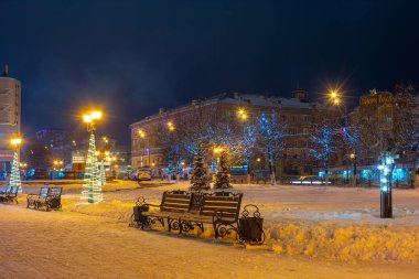 Moskova Bölgesi 12.12.2018.winter manzara Rus ilin doğası. Sergiev Posad yeni yıl