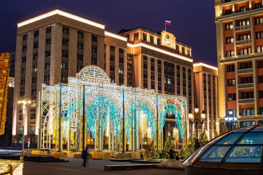 Şehir Moskova. Noel yükleme modacı Meydanı, Russia.2019