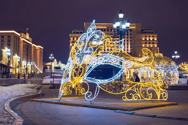 City the Moscow .Christmas installation at the Manege square, Russia.2019