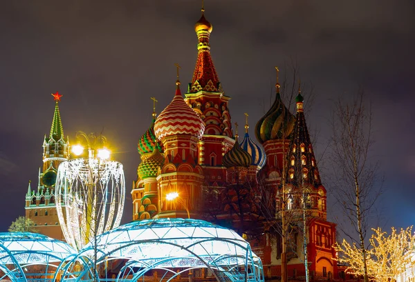 City Moscow Christmas Installation Basil Cathedral Russia 2019 — Stock Photo, Image