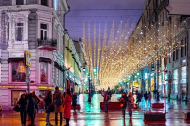 Şehir Moskova . Kamergersky lane'in gece manzarası. Rusya.2019