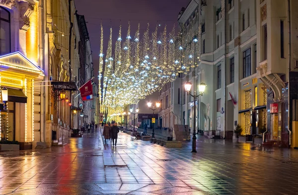 Cidade Moscovo Vista Noturna Kuznetsky Maioria Das Ruas Russia 2019 — Fotografia de Stock