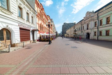 Şehir Moskova .Arbat görünümü Moskova'nın en eski caddelerinden biridir.Rusya.2019