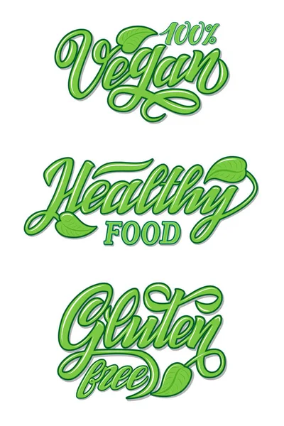 Mano Letras de diseño de alimentos para restaurante, menú de cafetería. Elementos para etiquetas, logotipos, insignias, pegatinas o iconos. Colección caligráfica y tipográfica. Alimentos naturales, orgánicos, frescos — Vector de stock