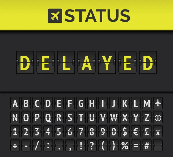 Aeropuerto flip board que muestra el estado de salida o llegada del vuelo retrasado. Vector — Vector de stock