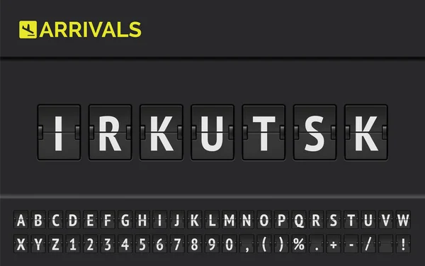 Let příchod cíl v Irkutsku Syberia letiště flip board Font. Vektor — Stockový vektor