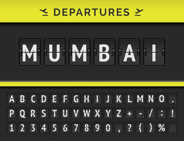 Vector aeroporto flip board mostrando destino de partida de voo na Índia Mumbai —  Vetores de Stock