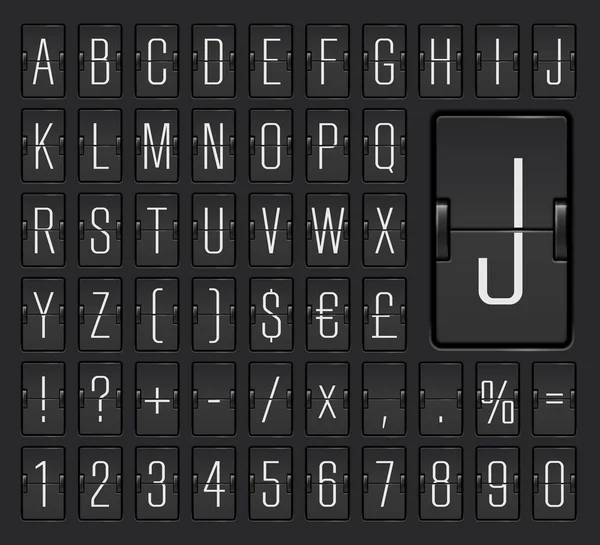 Luchthaven Terminal Mechanische Scorebord Alfabet Met Nummers Voor Vlucht Vertrek — Stockvector