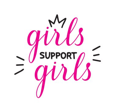 Elle çizilmiş vektör lettring kızlar kızlar beyaz arka plan üzerinde izole destek.