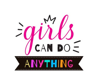 Kızlar beyaz arka plan üzerinde izole bir şey yapabilir miyim vektör lettring el çekilmiş