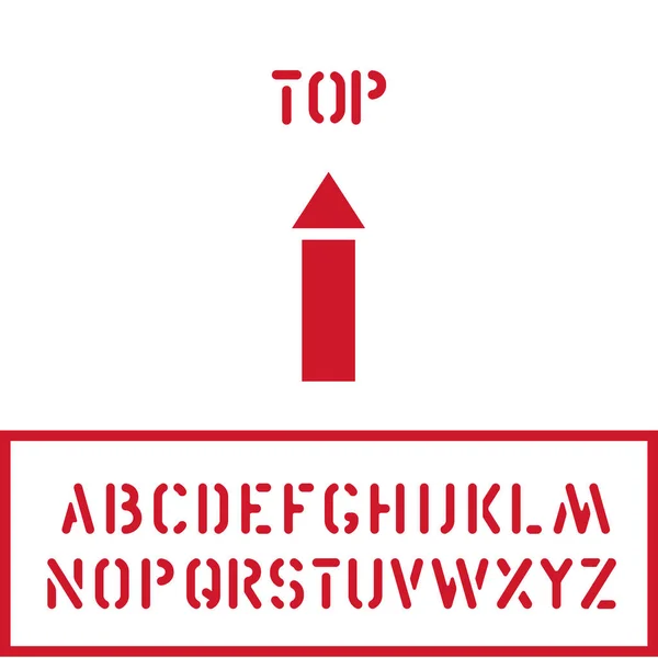Cargo carton boîte TOP timbre avec flèche vers le haut icône et la police de caisse pour la logistique ou l'emballage — Image vectorielle