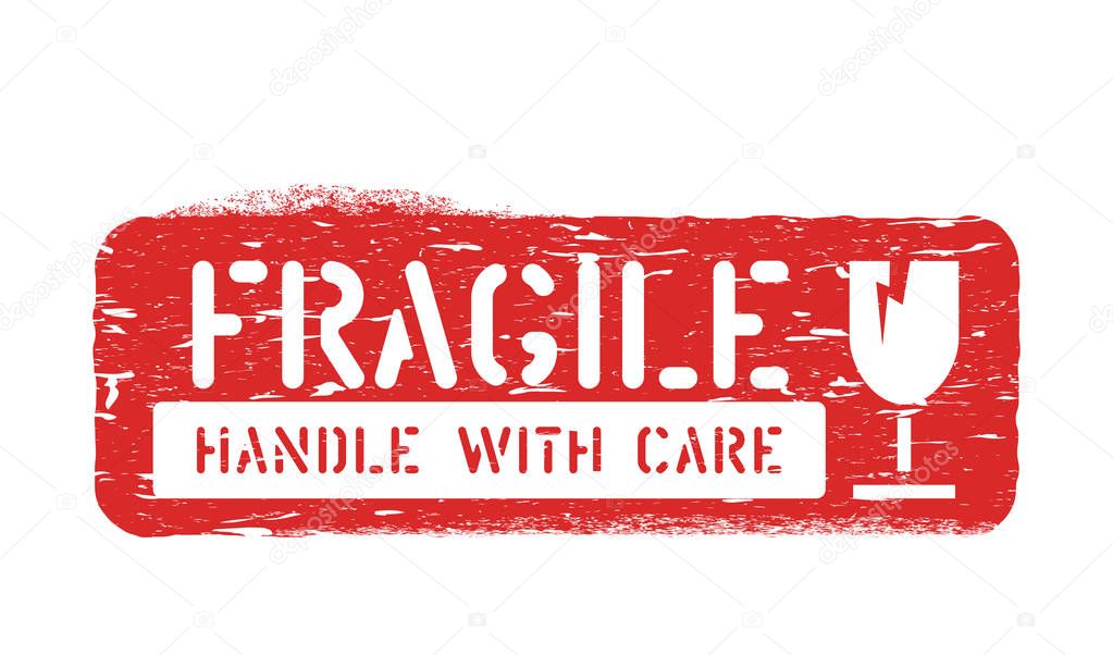 Fragile, Handle with care rubber cargo box sign for delivery, logistics isolated on white background