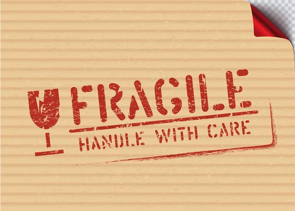 Grunge Fragile jel bélyegző karton doboz logisztikai vagy a rakomány. Vektoros illusztráció — Stock Vector