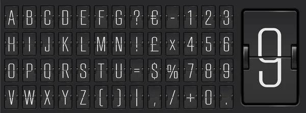 Alfabeto de luz de flip board de linha aérea para exibir informações de partida e calendário. Ilustração vetorial . — Vetor de Stock
