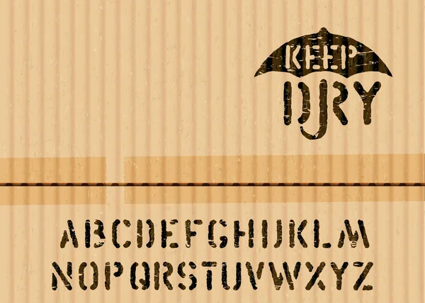 Gardez pictogramme d'art sec sur fond de boîte de carton grunge cargo et la logistique, police d'emballage. signe vectoriel et alphabet — Image vectorielle