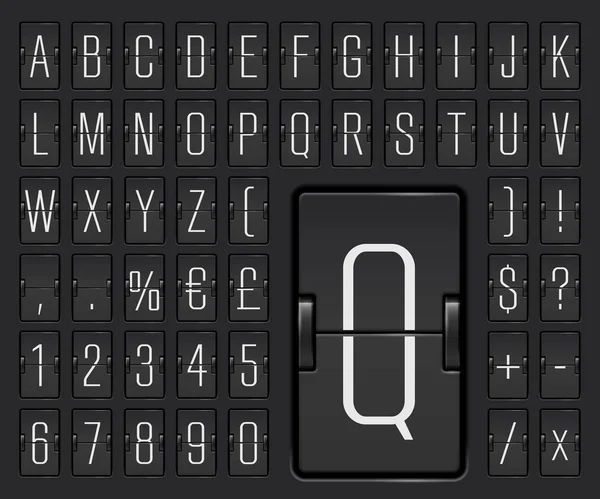 Vector Airport Terminal mechanisch scorebord smal lettertype met nummers om vlucht vertrek-of aankomstinformatie weer te geven — Stockvector