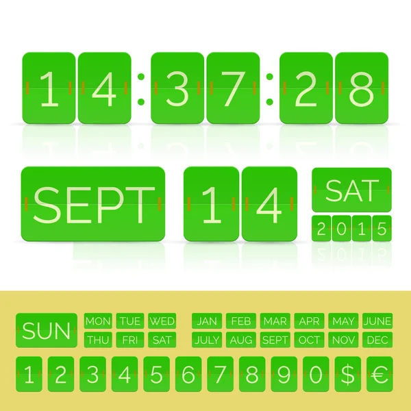 Compte à rebours plat vert avec chiffres isolés — Image vectorielle