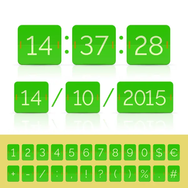 Temporizador de contagem regressiva plana verde com calendário flip isolado — Vetor de Stock