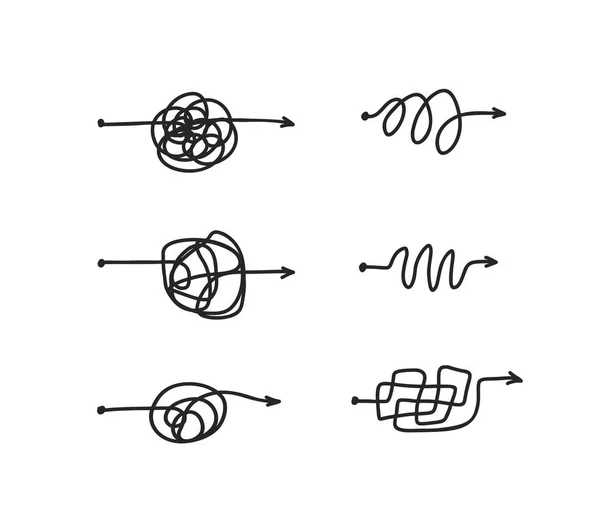 Krankzinnige rommelige lijn set, ingewikkelde Clew manier op witte achtergrond. — Stockvector