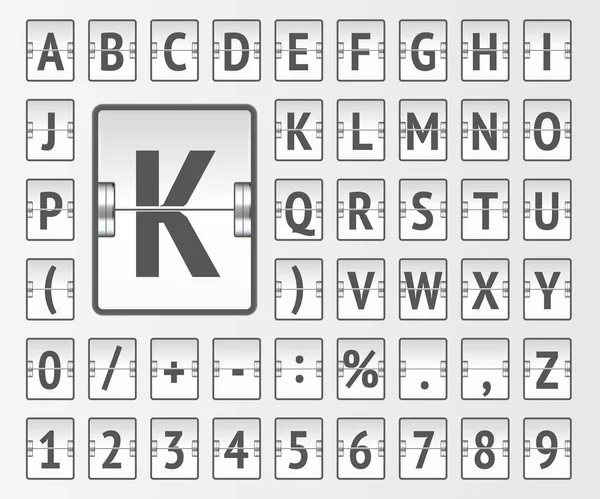 สนามบินสีขาว เวกเตอร์เทอร์มินัลสกอร์บอร์ดแบบอักษรตัวหนาที่มีตัวเลขสําหรับข้อมูลการเดินทางและตารางเวลา — ภาพเวกเตอร์สต็อก