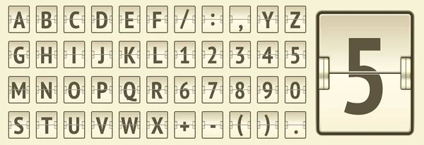Alfabeto e números mecânicos do painel de avaliação do Aeroporto Bege para exibir ilustração vetorial de informações de partida ou chegada —  Vetores de Stock