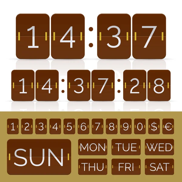 Timer conto alla rovescia marrone e calendario flip giorno della settimana — Vettoriale Stock