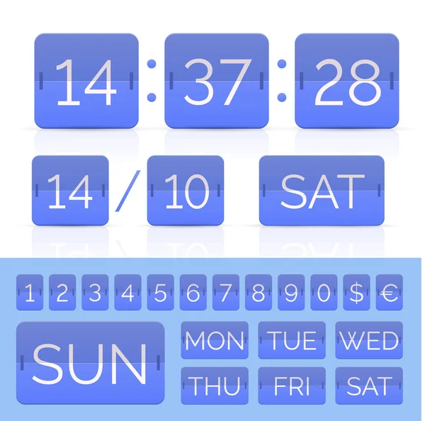 Синий плоский счетчик времени с перевернутым календарем — стоковый вектор
