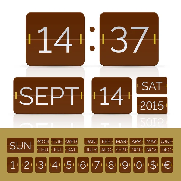 Calendario de color café con temporizador flip analógico — Vector de stock