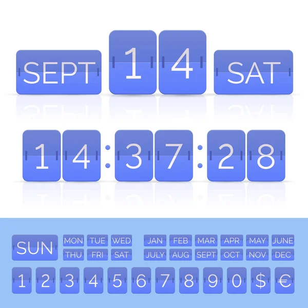 Calendario de volteo plano azul y temporizador de cuenta atrás — Vector de stock