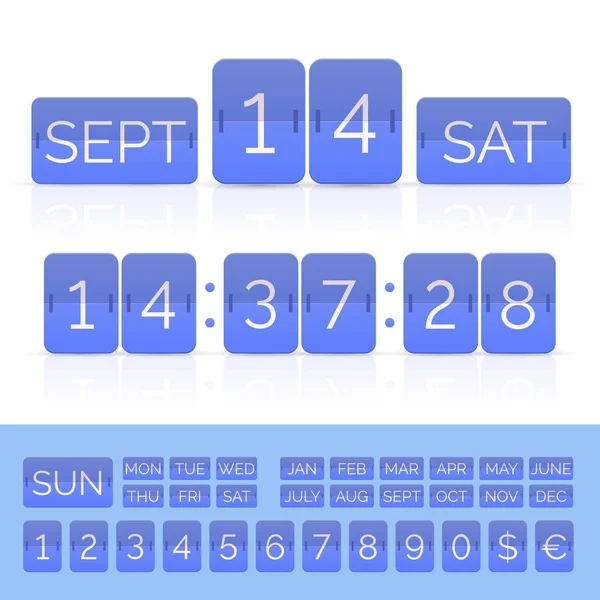 Calendário flip plana azul e temporizador de contagem regressiva — Vetor de Stock