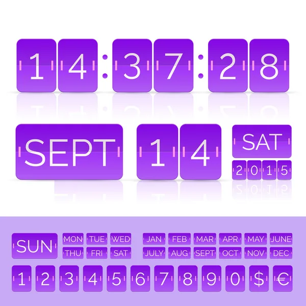 Calendario piatto viola con flip timer analogico — Vettoriale Stock