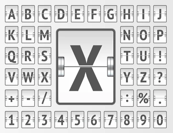 Vliegmaatschappij flipboard regulier alfabet om vlucht bestemming of aankomst info weer te geven. Vector illustratie. — Stockvector