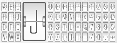 Uçuş kalkış veya varış bilgileri gösteren Havaalanı Flip beyaz tahta alfabesi. Vektör Illustration