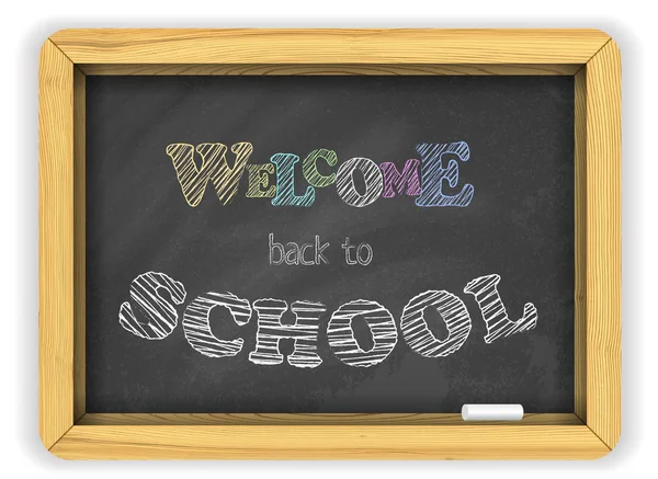 Blackboard med krita och ljusa färg bokstäver på en tegelvägg för Välkommen till skolfest Flyer eller banner. — Stock vektor