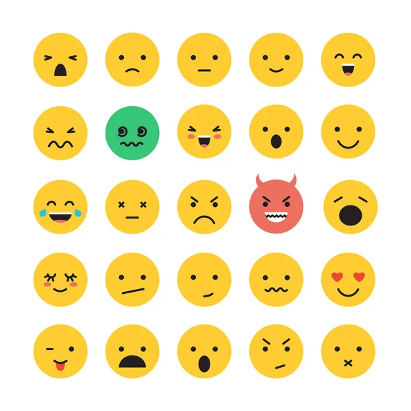 Emoticon sorriso rosto ícone conjunto vetor ilustração isolado no branco —  Vetores de Stock