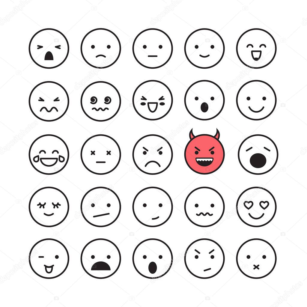 Emoticon smile face icon set vector illustration isolated on white