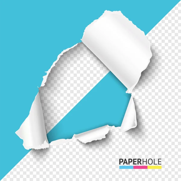 Vector half leeg gat in geplakt papier op halve transparante achtergrond. Kartonnen gat met geripte rand. — Stockvector