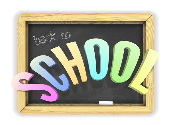 Vector kleurrijke terug naar school titel banner concept met 3D realistische houten Blackboard op witte achtergrond. — Stockvector