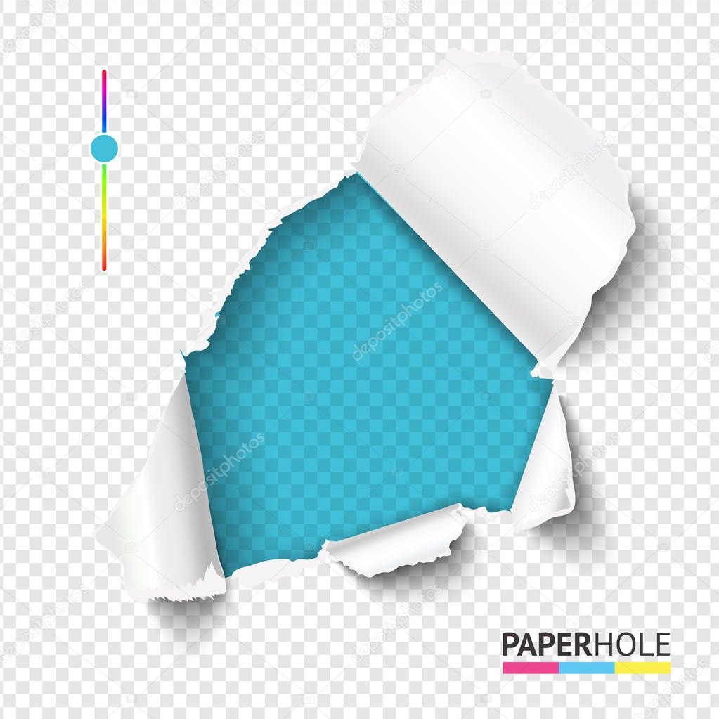 Vector Azure torn paper hole on blank transparent background as sale banner to reveal some message