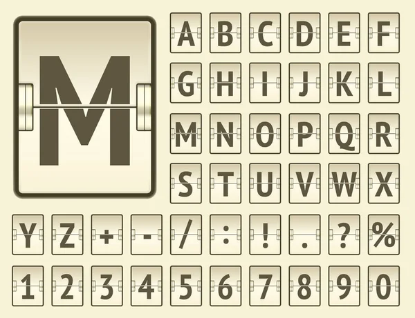 Vector luchthaven Flip scorebord alfabet lettertype met nummers om vlucht bestemming, aankomst of vertrek informatie weer te geven — Stockvector