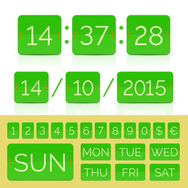 Таймер обратного отсчета с изолированными зелеными плоскими номерами — стоковый вектор
