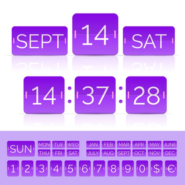 数字とカレンダーが分離されたバイオレットフラットカウントダウンタイマー — ストックベクタ