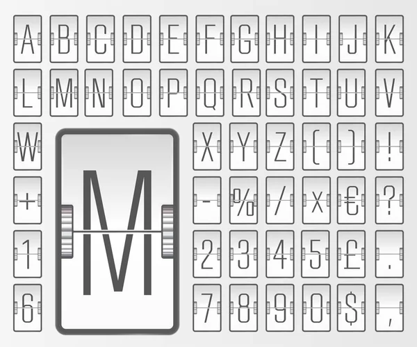 窄白色翻转板字体，带数字显示航班起飞或抵达信息矢量图的数字. — 图库矢量图片