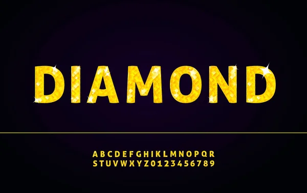 Diamond fonte alfabeto com letras e números — Vetor de Stock