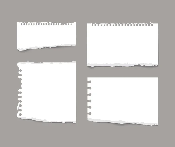 Peças de papel de caderno rasgado isoladas em cinza —  Vetores de Stock