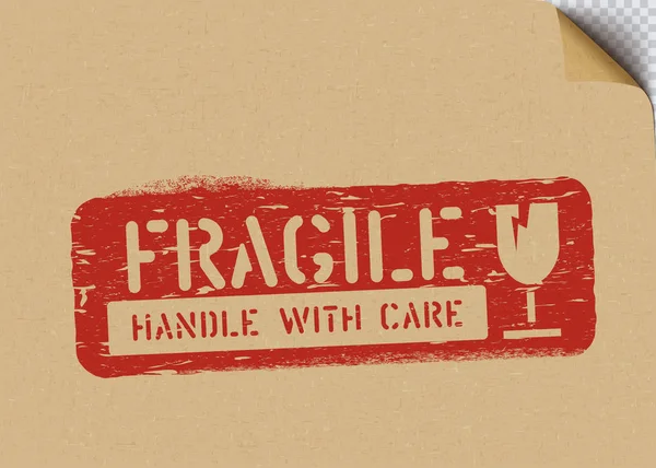 Grunge Caixa frágil assina em papel artesanal para logística ou carga. Ilustração vetorial — Vetor de Stock