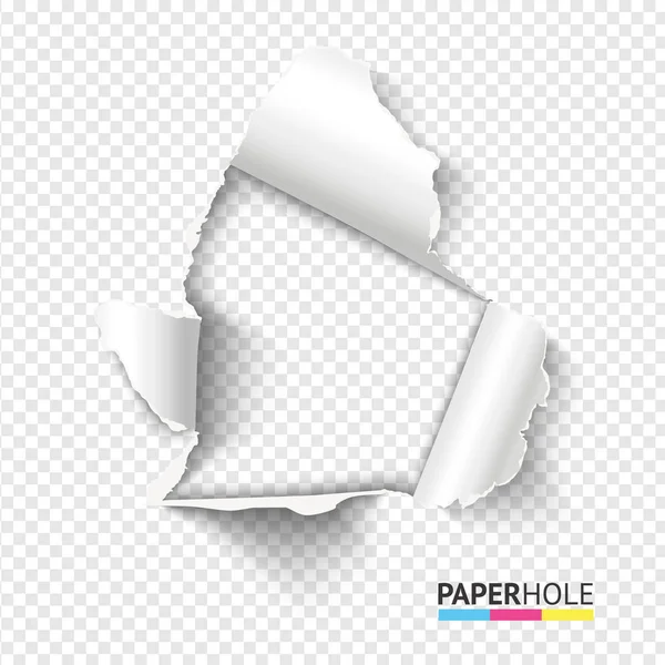 Blank realistic tear paper hole with rip edges on transparent background for Sale banner — Stock Vector