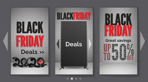 Black Friday bietet realistische Vektor-Vorlagen für mobile Web-Banner — Stockvektor