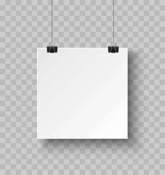 Cartaz de papel quadrado pendurado em uma corda com clipe — Vetor de Stock