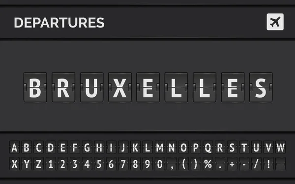 Analog airport flip board with flight info of departure destination in Europe Bruxelles with aircraft font. Vetor —  Vetores de Stock